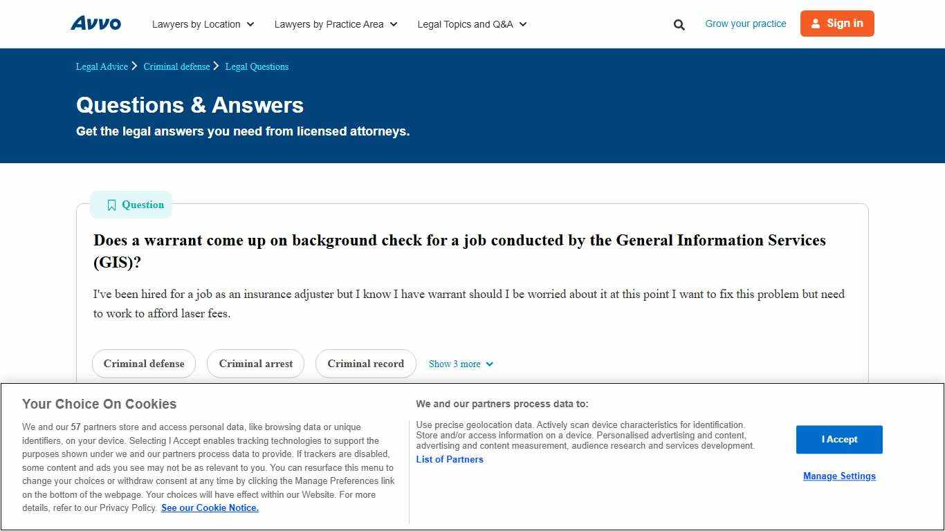 Does a warrant come up on background check for a job conducted by the General Information Services (GIS)? - Legal Answers